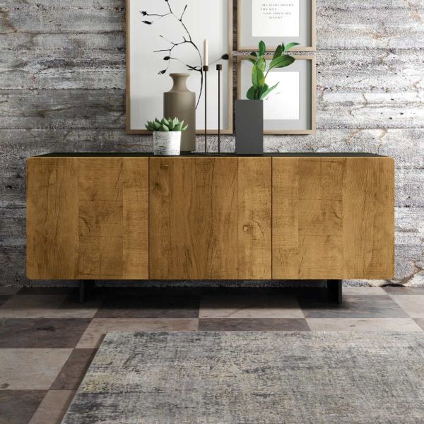 Wohnzimmer-sideboard mit 3 türen in geknoteter eiche, country-optik, hergestellt in italien – arne