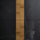 Wohnzimmer-Sideboard mit 4 Türen in rustikaler geknoteter Eiche und anthrazitfarbenem Glas – Ove Viadurini