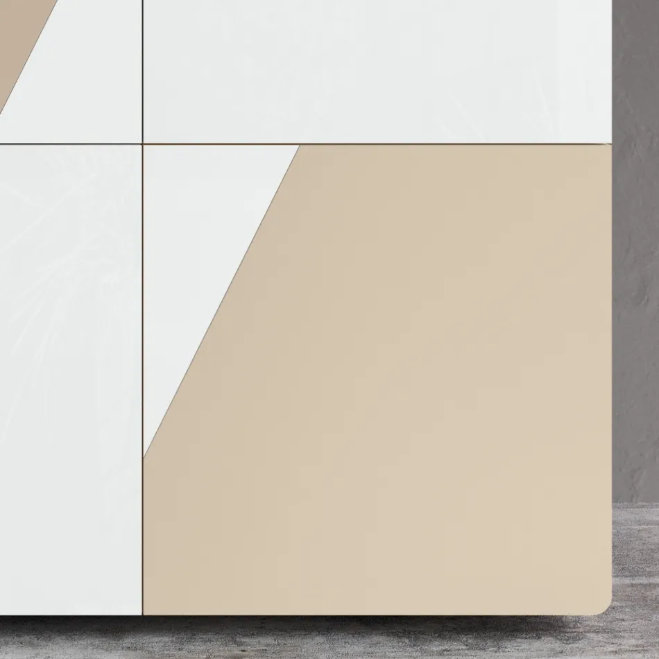 Wohnzimmer-Sideboard mit 4 Türen aus weißem Glas und Nerz-Finish, hergestellt in Italien – Eva Viadurini