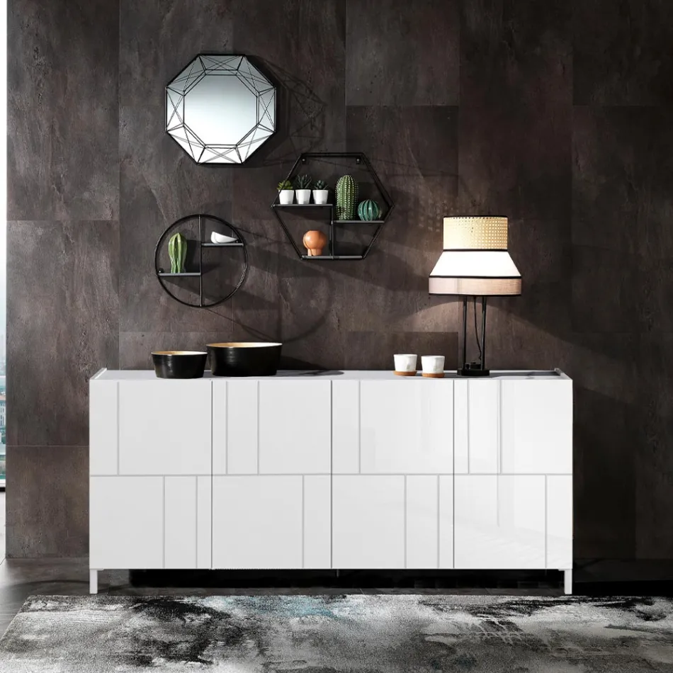 Wohnzimmer-Sideboard mit 4 Türen mit Siebdruck, hergestellt in Italien – Aringa Viadurini