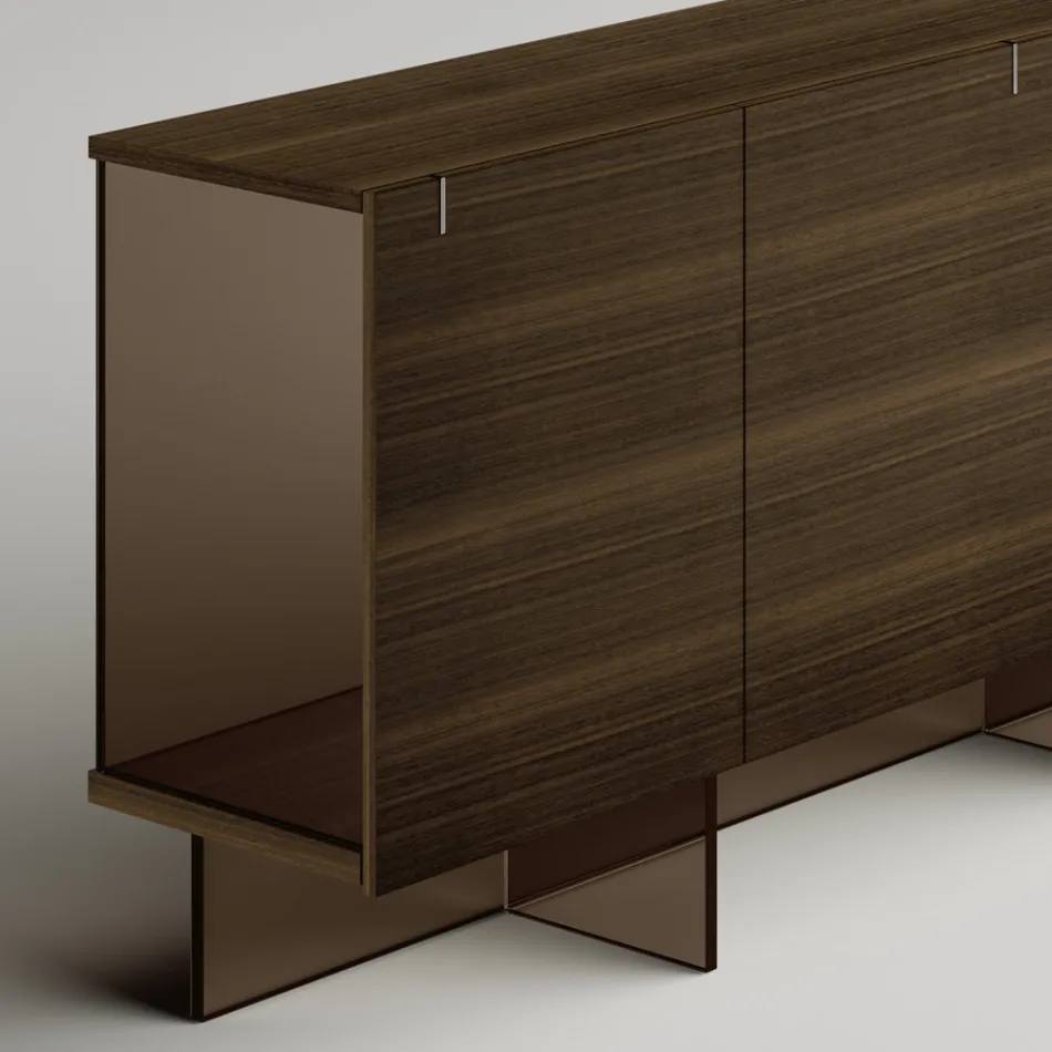 Sideboard aus Holz mit Glasstruktur Made in Italy - Azuki Viadurini