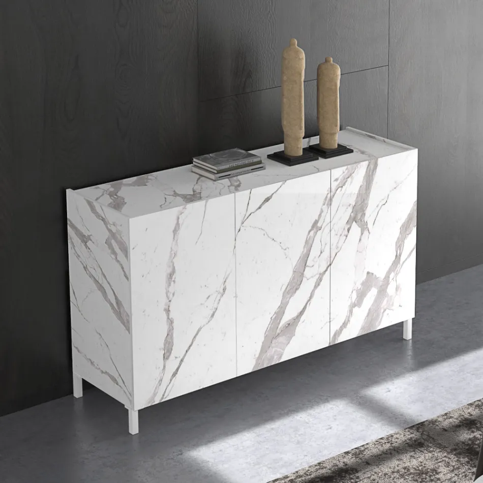 Wohnzimmer-Sideboard mit Melamin-Marmor-Finish, hergestellt in Italien – Zink Viadurini