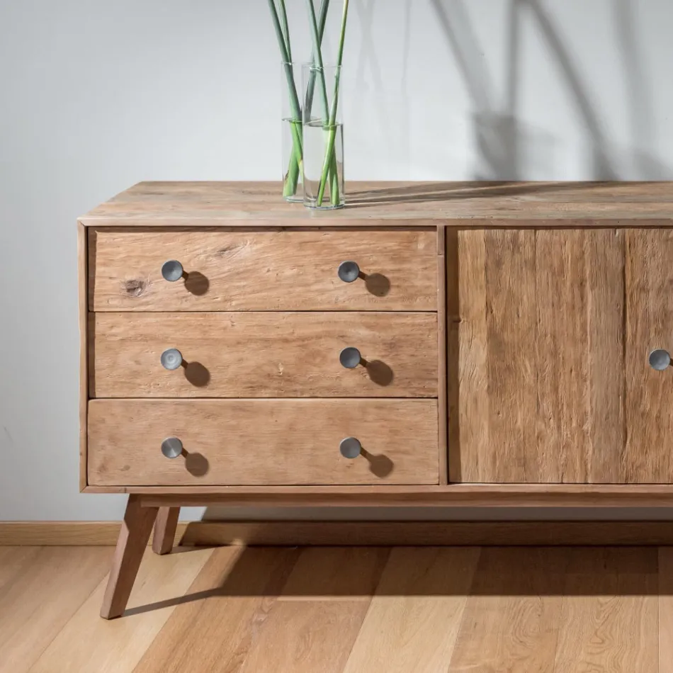 Wohnzimmer-Sideboard mit 2 Türen und 3 Schubladen aus recyceltem Holz - Slide Viadurini