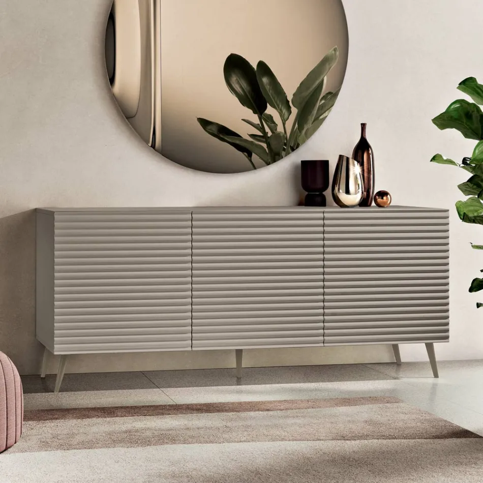 Wohnzimmer-Sideboard mit 3 Türen aus MDF, lackiert mit PVC-Beschichtung, hergestellt in Italien - Desideria Viadurini