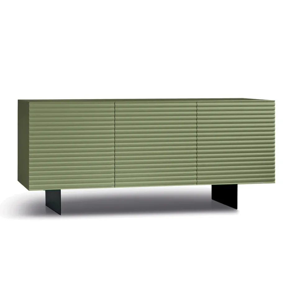 Wohnzimmer-Sideboard mit 3 Türen aus MDF, lackiert mit PVC-Beschichtung, hergestellt in Italien - Desideria Viadurini