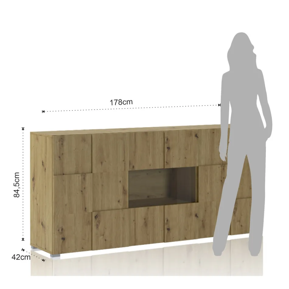 Wohnzimmer-Sideboard mit 4 Flügeltüren und 1 offenem Fach – Natrium Viadurini