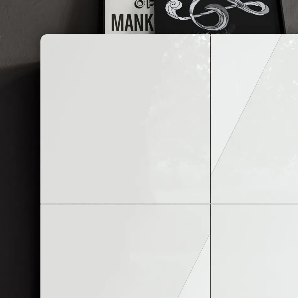 Wohnzimmer-Sideboard mit 4 Türen in weißer Glasoptik, hergestellt in Italien – Eline Viadurini