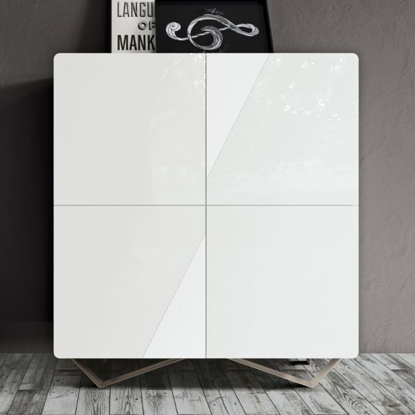 Wohnzimmer-sideboard mit 4 türen in weißer glasoptik, hergestellt in italien – eline