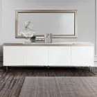 Wohnzimmer-Sideboard mit 4 MDF-Türen, Weiß- und Nickel-Finish, hergestellt in Italien – Emie Viadurini