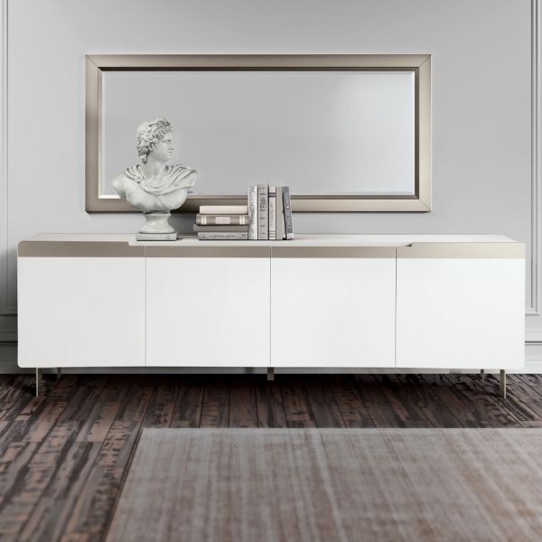 Wohnzimmer-sideboard mit 4 mdf-türen, weiß- und nickel-finish, hergestellt in italien – emie