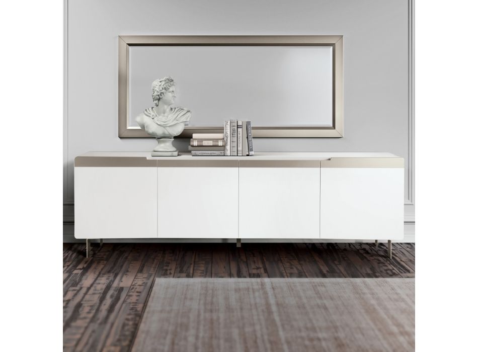 Wohnzimmer-Sideboard mit 4 MDF-Türen, Weiß- und Nickel-Finish, hergestellt in Italien – Emie Viadurini
