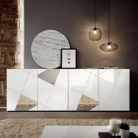 Wohnzimmer-Sideboard mit Siebdruck und Spiegel, hergestellt in Italien – Effe Viadurini