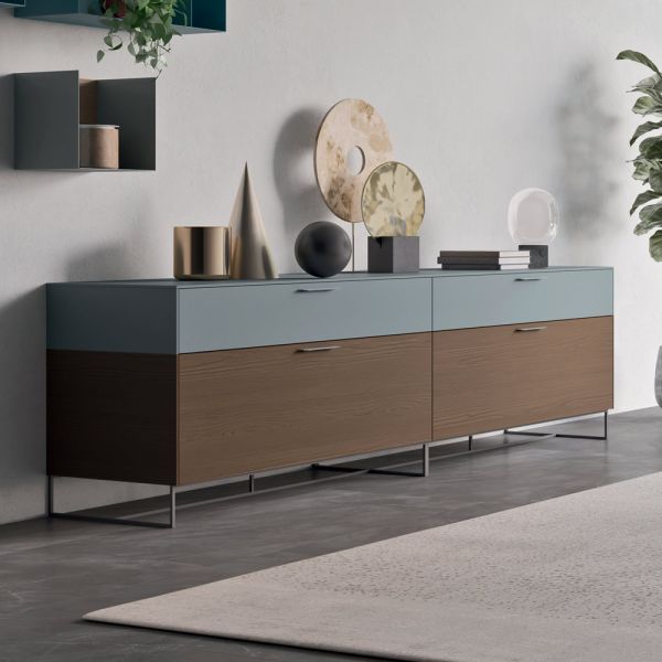 Wohnzimmer-sideboard aus ökologischem holz mit schubladen und lackierter oberseite - tamara