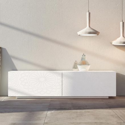 Wohnzimmer-Sideboard aus weißem MDF mit Basrelief Made in Italy - Stilea Viadurini