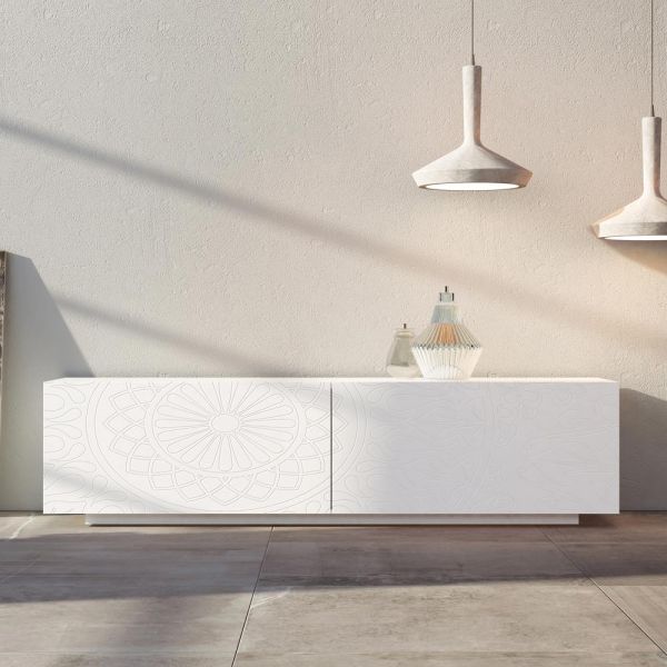 Wohnzimmer-sideboard aus weißem mdf mit basrelief made in italy - stilea