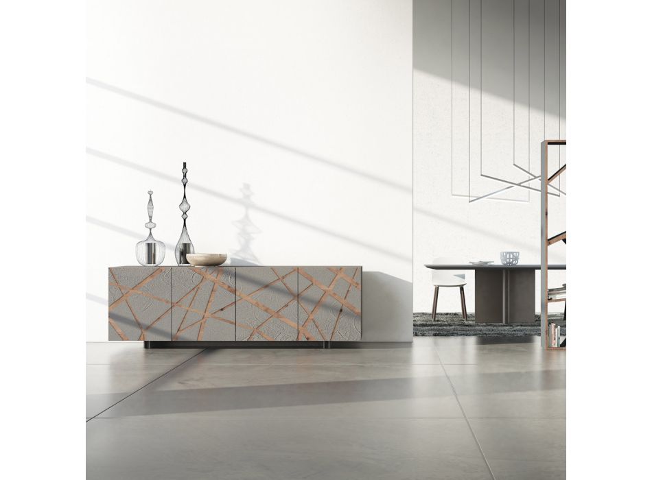 Wohnzimmer-Sideboard aus lackiertem MDF mit Flachrelief Made in Italy - Kerry Viadurini