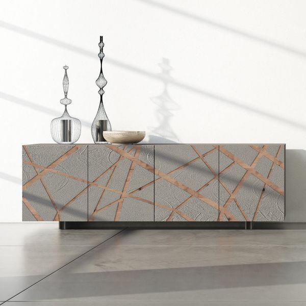 Wohnzimmer-sideboard aus lackiertem mdf mit flachrelief made in italy - kerry