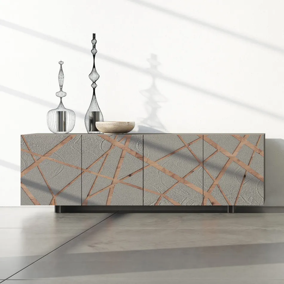 Wohnzimmer-Sideboard aus lackiertem MDF mit Flachrelief Made in Italy - Kerry Viadurini