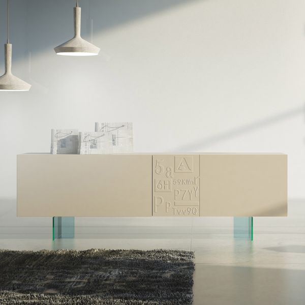 Wohnzimmer-sideboard aus matt lackiertem mdf und glas made in italy - ninetta