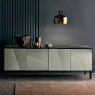 Mobiles Wohnzimmer-Sideboard aus mattschwarzem Holz mit geräucherten Spiegeln und Beinen - Senese Viadurini