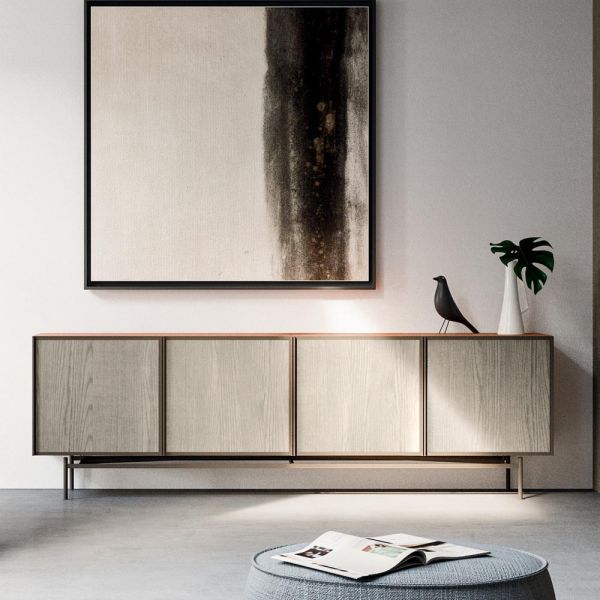 Wohnzimmer- oder eingangs-sideboard aus ökologischem holz und metall 4 türen luxus - aaron