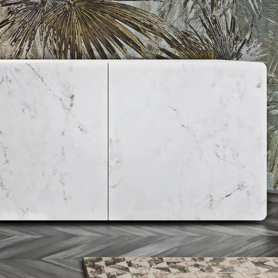 Wohnzimmer-Sideboard mit 3 Türen in Carrara-Marmor-Finish, hergestellt in Italien – Finn Viadurini