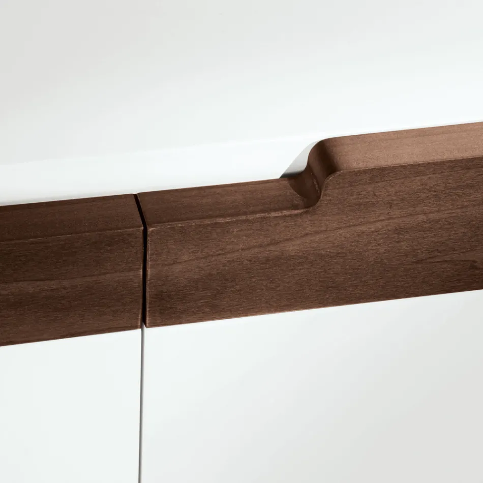 Wohnzimmer-Sideboard mit 4 Türen in Weiß und Canaletto-Finish, hergestellt in Italien – Any Viadurini