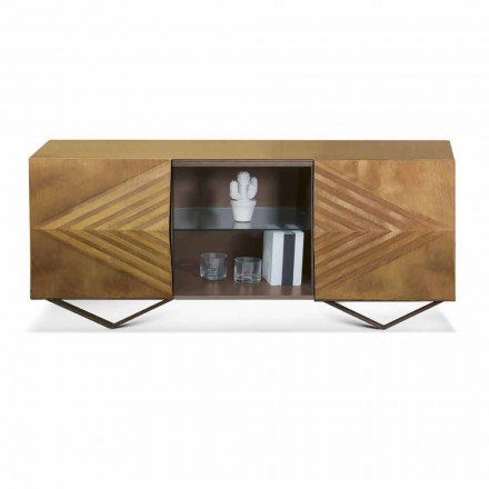 2- oder 4-türiges Sideboard aus Holz mit Kristallregalen Made in Italy - Gardena Viadurini