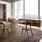 Gebogenes Sideboard aus lackiertem Holz mit bronzefarbenen Glastüren, hergestellt in Italien – Lyra Viadurini