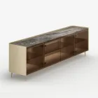 Gebogenes Sideboard aus lackiertem Holz mit bronzefarbenen Glastüren, hergestellt in Italien – Lyra Viadurini