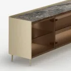 Gebogenes Sideboard aus lackiertem Holz mit bronzefarbenen Glastüren, hergestellt in Italien – Lyra Viadurini