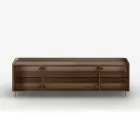 Gebogenes Sideboard aus lackiertem Holz mit bronzefarbenen Glastüren, hergestellt in Italien – Lyra Viadurini