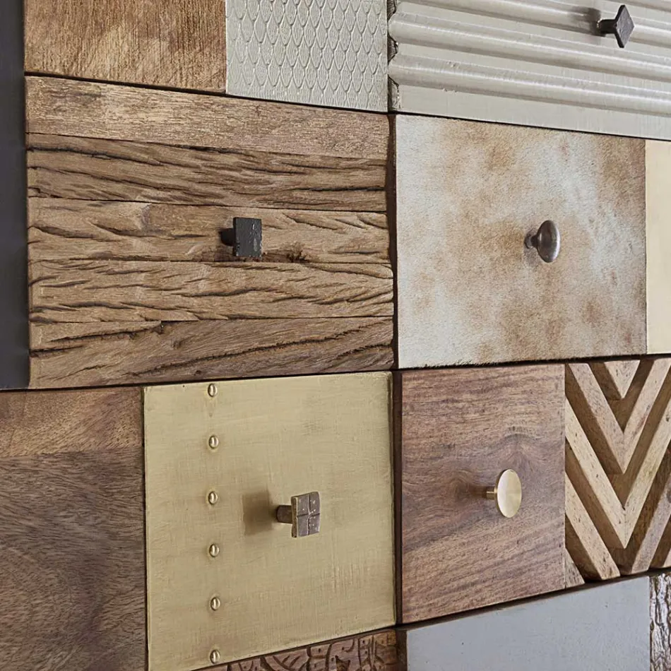 Sideboard aus Mangoholz 2 Türen 4 Schubladen Ethnischer Stil Homemotion - Aurier Viadurini