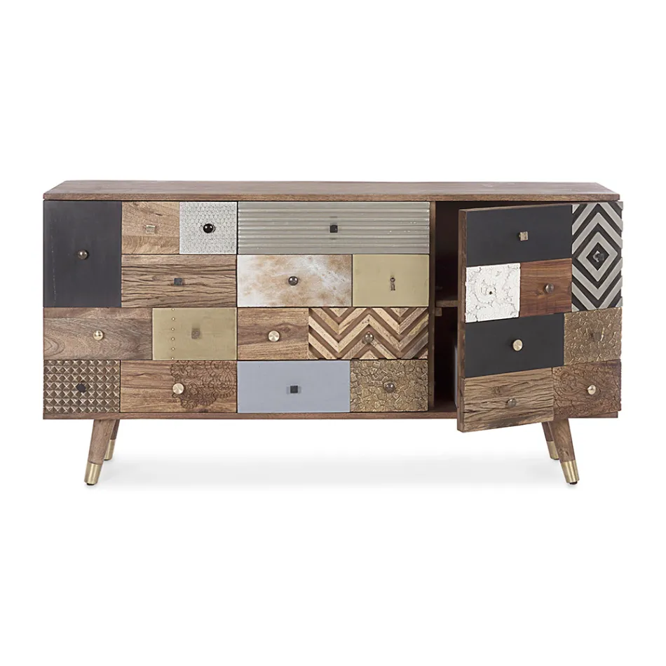 Sideboard aus Mangoholz 2 Türen 4 Schubladen Ethnischer Stil Homemotion - Aurier Viadurini