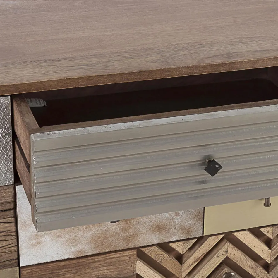 Sideboard aus Mangoholz 2 Türen 4 Schubladen Ethnischer Stil Homemotion - Aurier Viadurini