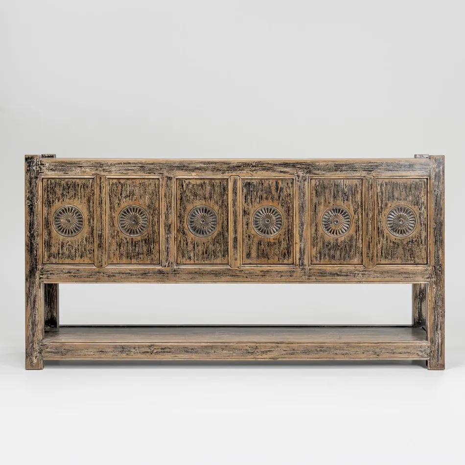 Sideboard aus Kiefernholz mit Antik-Waschung und 6 Türen - Airasca Viadurini
