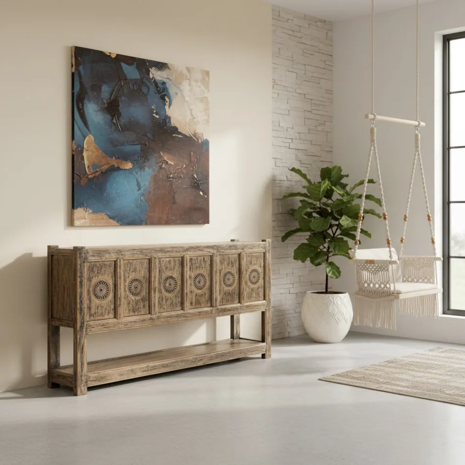 Sideboard aus Kiefernholz mit Antik-Waschung und 6 Türen - Airasca Viadurini