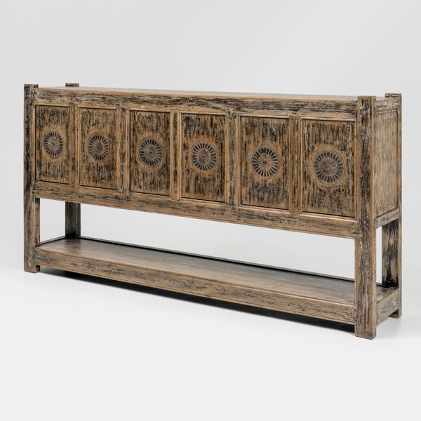Sideboard aus kiefernholz mit antik-waschung und 6 türen - airasca