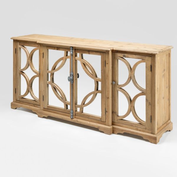 Sideboard aus gealterter, naturbelassener kiefer mit spiegeltüren - agnone