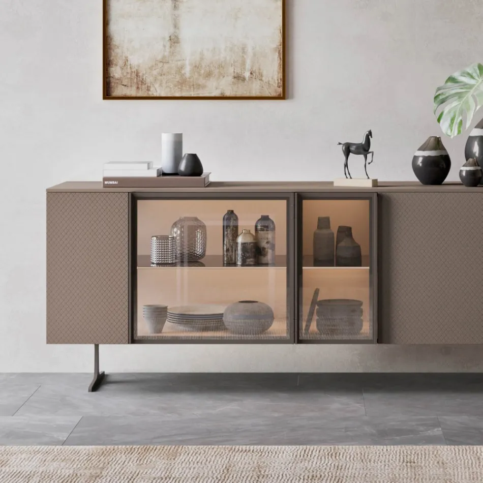 Sideboard aus ökologischem Holz, Glas und Metall für 4-türiges Luxus-Wohnzimmer - Bruno Viadurini