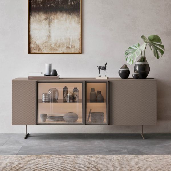 Sideboard aus ökologischem holz, glas und metall für 4-türiges luxus-wohnzimmer - bruno