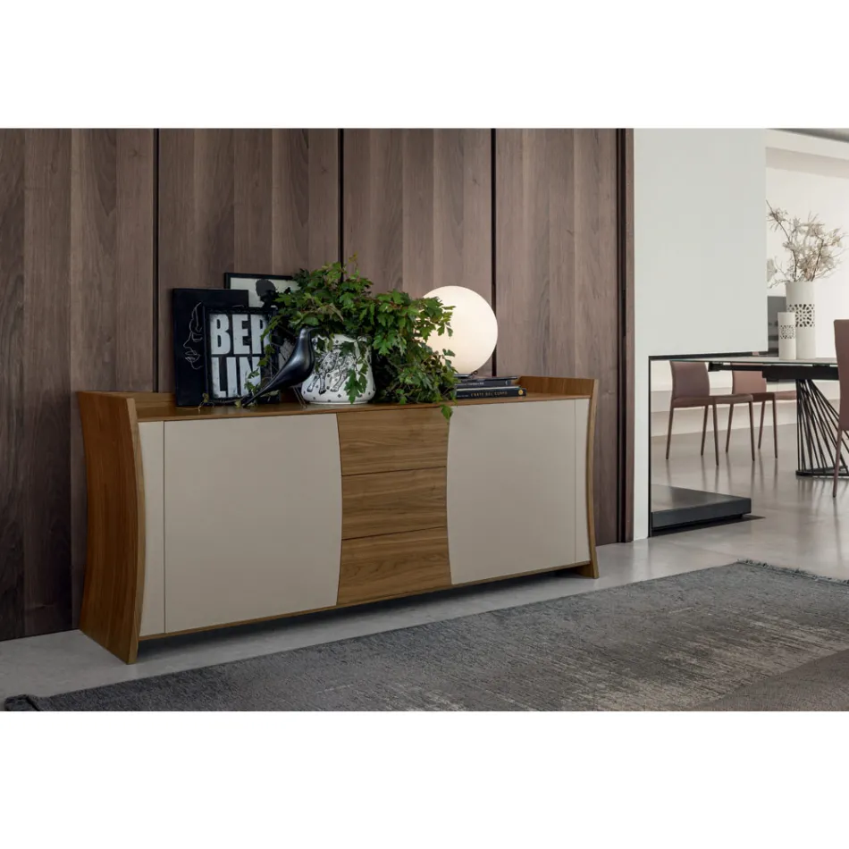 Sideboard aus lackiertem Holz 2 Türen 3 Schubladen Curvilinear Italian Design - Celio Viadurini