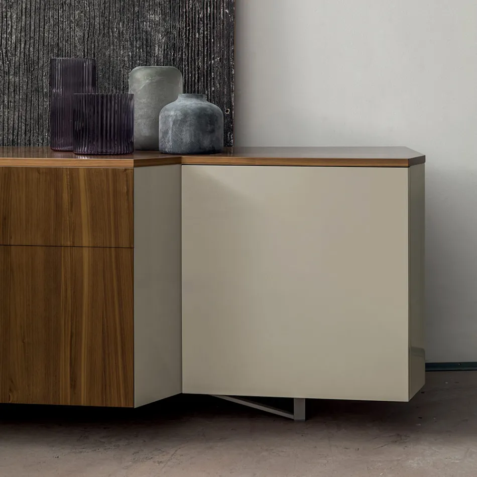 Sideboard aus Mdf mit 2 Türen und 2 hervorstehenden Schubladen schräge Seiten - Caspiter Viadurini