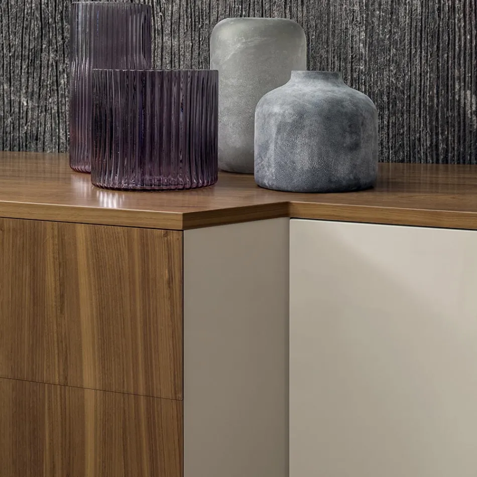 Sideboard aus Mdf mit 2 Türen und 2 hervorstehenden Schubladen schräge Seiten - Caspiter Viadurini