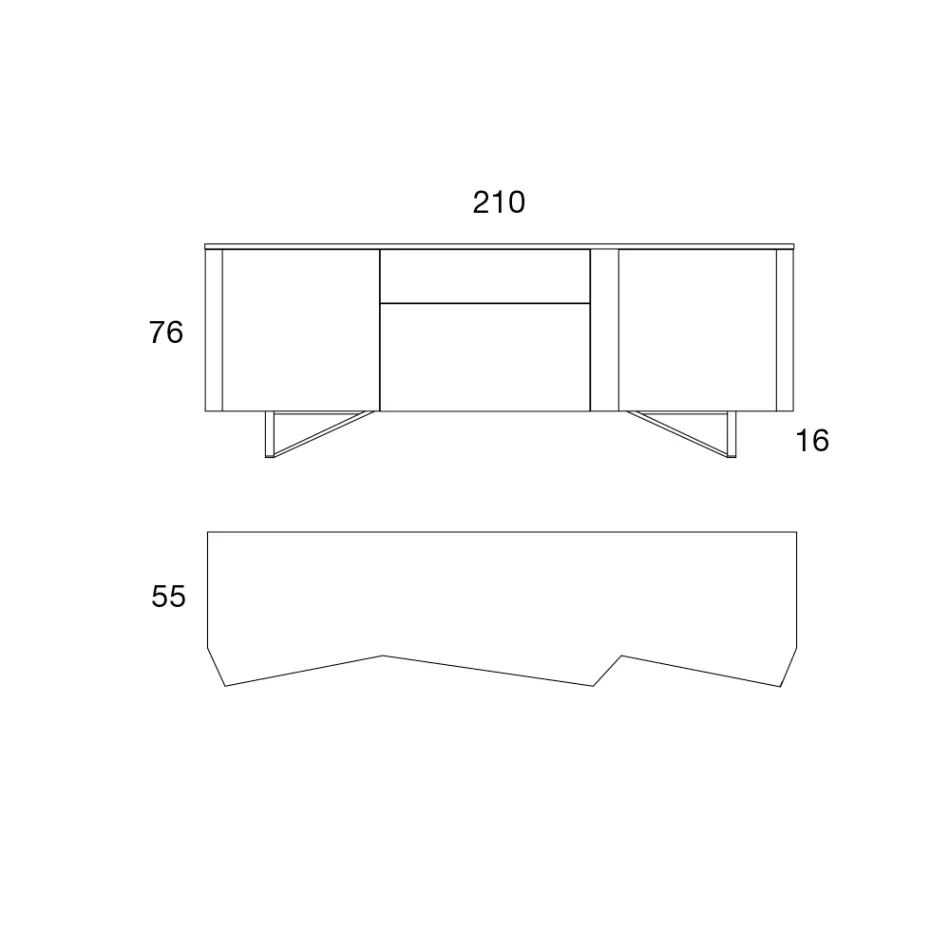 Sideboard aus Mdf mit 2 Türen und 2 hervorstehenden Schubladen schräge Seiten - Caspiter Viadurini
