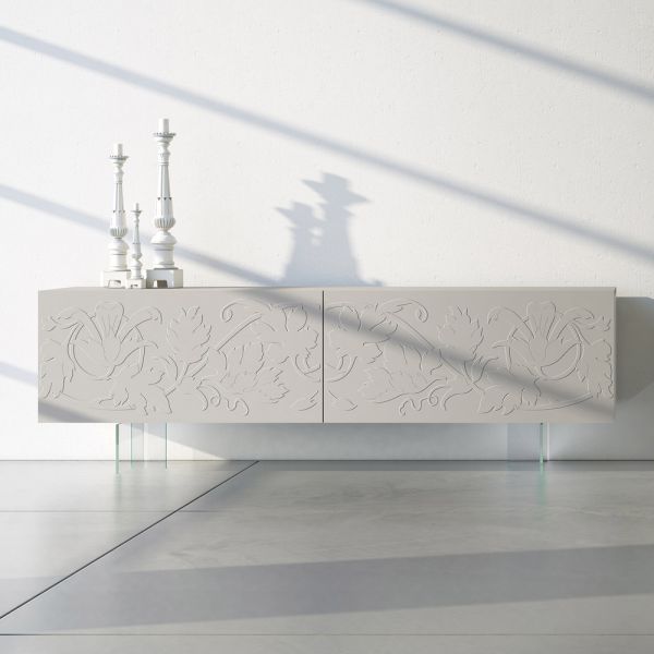 Sideboard aus hellgrauem mdf mit glasfüßen made in italy - germena