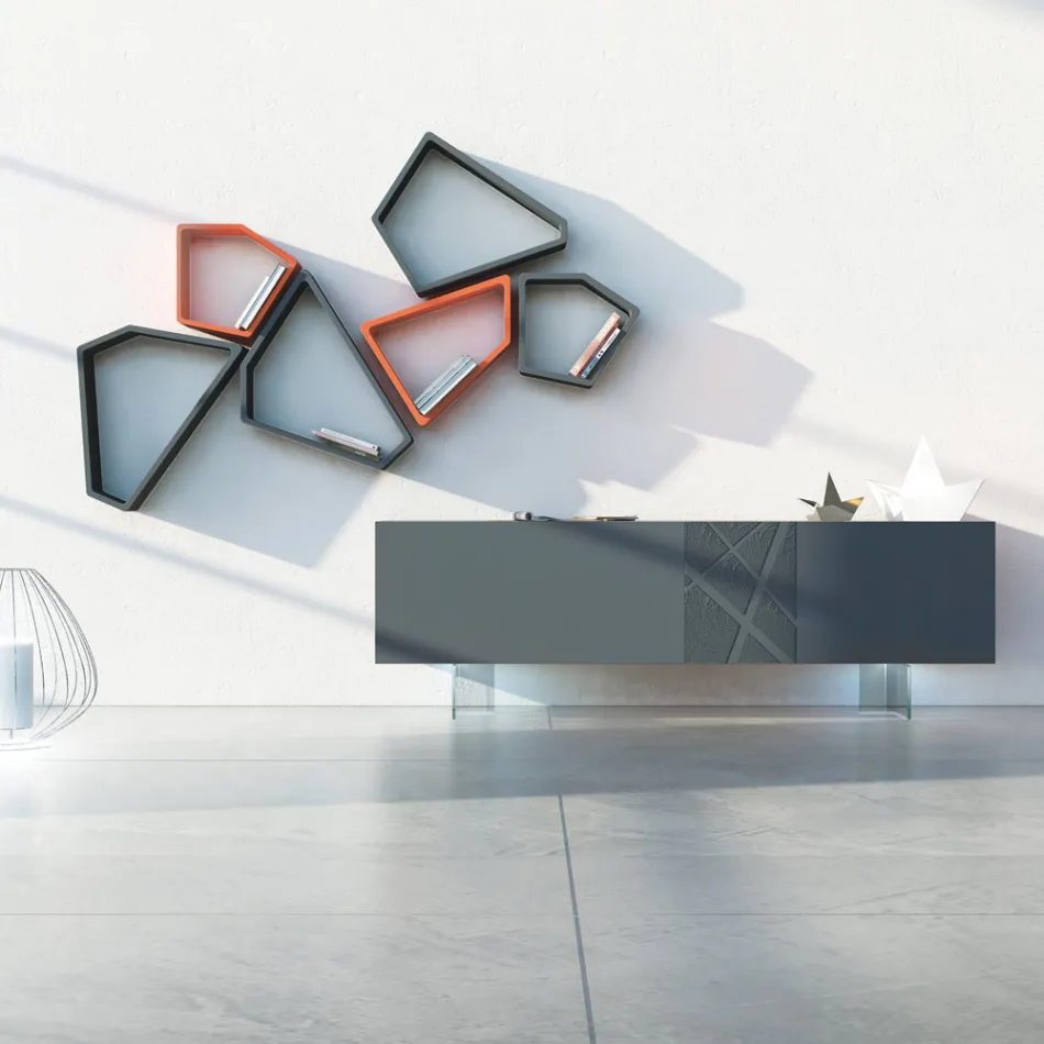 Sideboard aus graphitgrauem MDF mit Glasfüßen Made in Italy - Zelia Viadurini