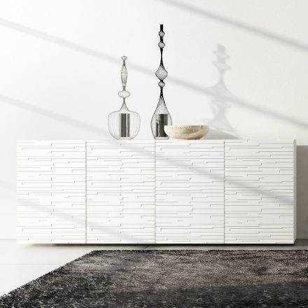 Sideboard aus matt weiß lackiertem MDF mit verzierten Türen Made in Italy - Chicago Viadurini