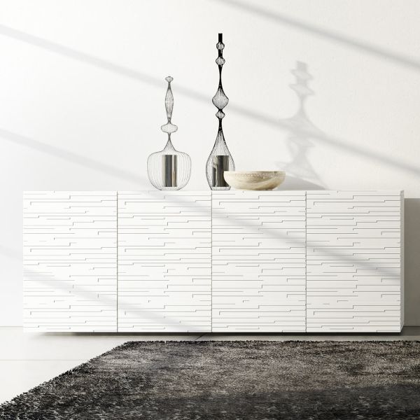 Sideboard aus matt weiß lackiertem mdf mit verzierten türen made in italy - chicago
