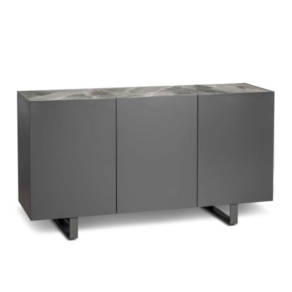 Sideboard aus mdf, tischplatte aus keramik in grauer marmoroptik mit 3 push-pull-click-türen